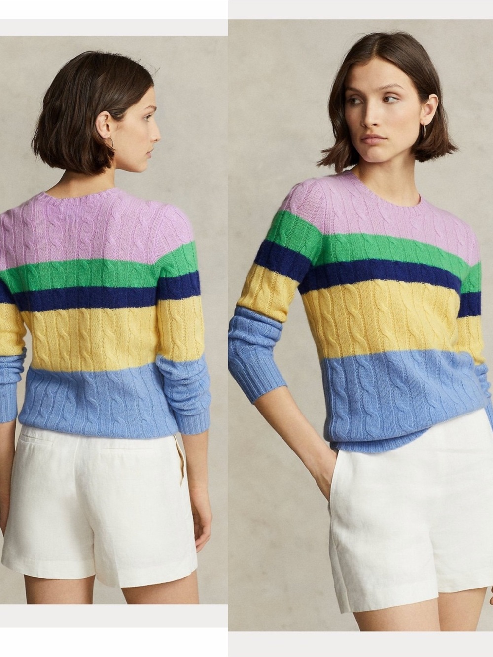 Polo Ralph Lauren Striped Cable-Knit Crewneck Sweater 100%cashmere sizeS $498